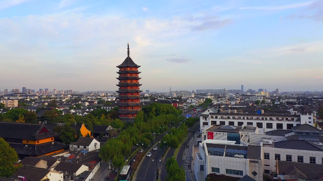 航拍苏州北寺塔古典建筑风光视频素材