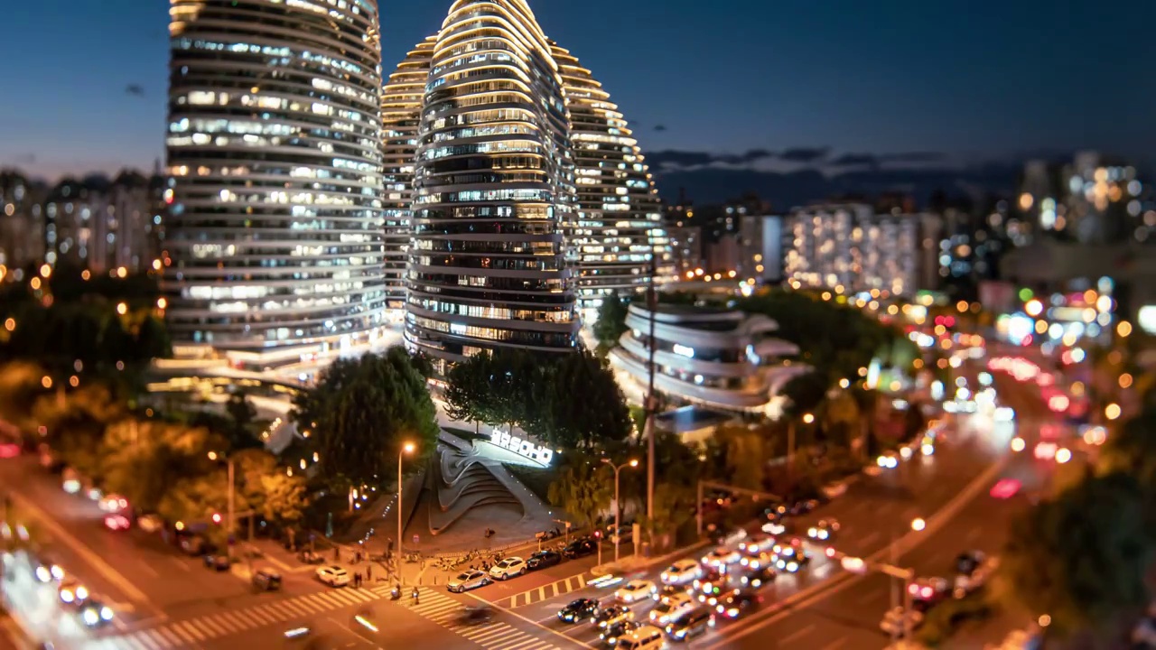 望京SOHO移轴夜景视频素材