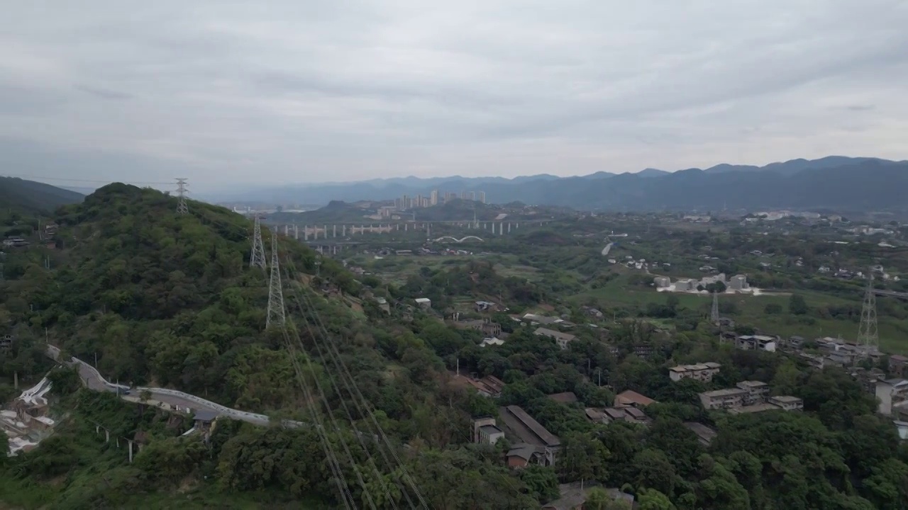 重庆北碚山间城镇人文景观航拍视频素材