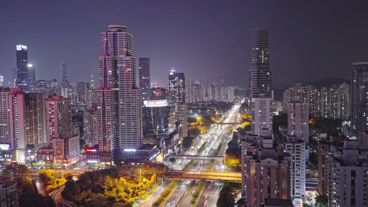 深圳滨河大道车流与建筑夜景延时视频素材