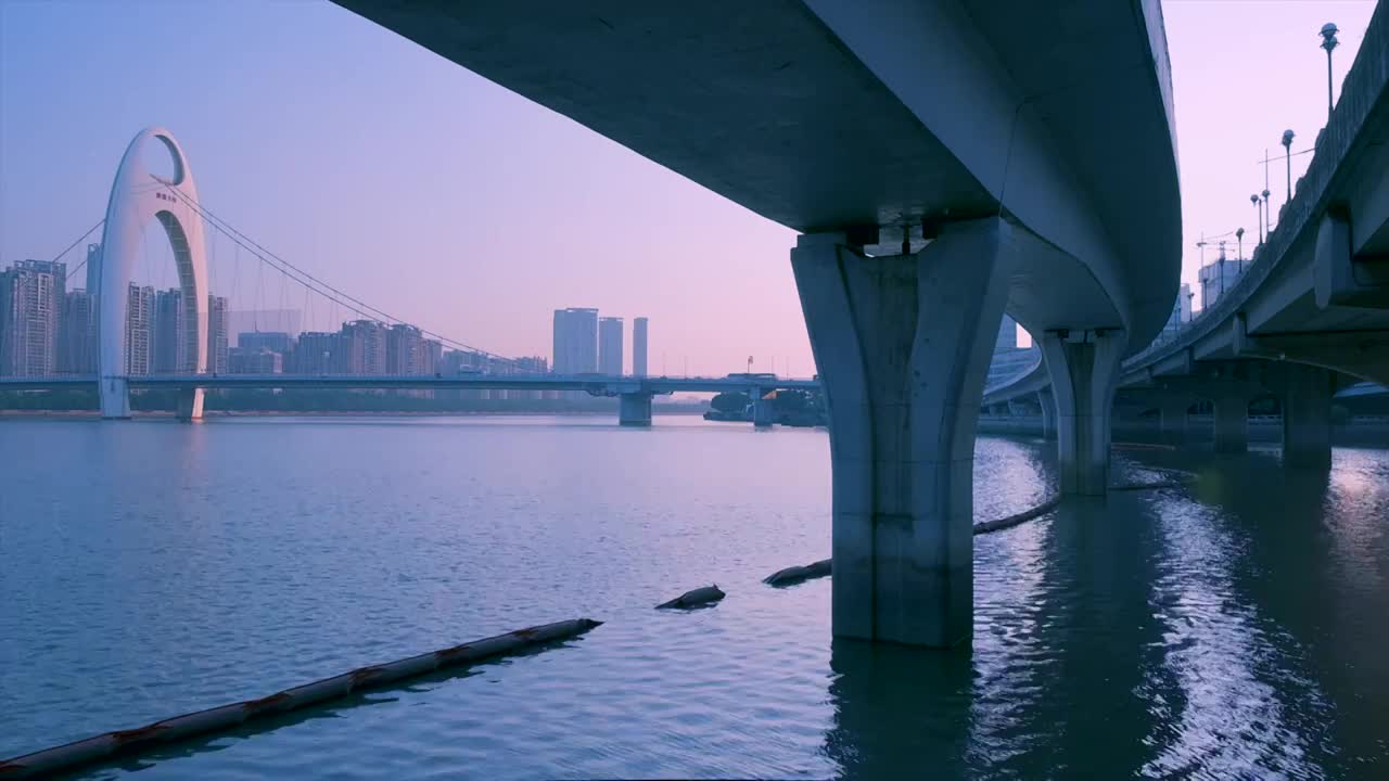 广州珠江猎德大桥与城市摩天大楼建筑群视频素材