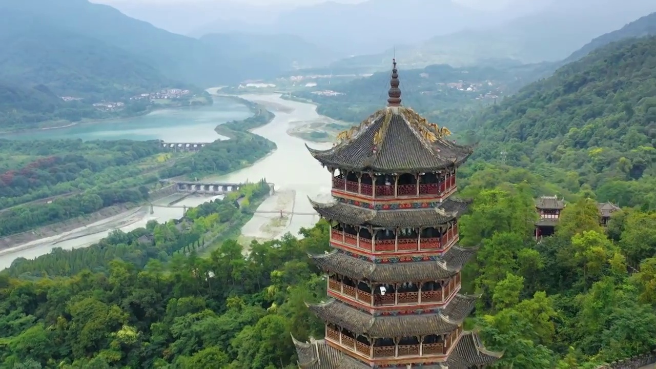 航拍四川都江堰水利工程生态美丽风景视频素材