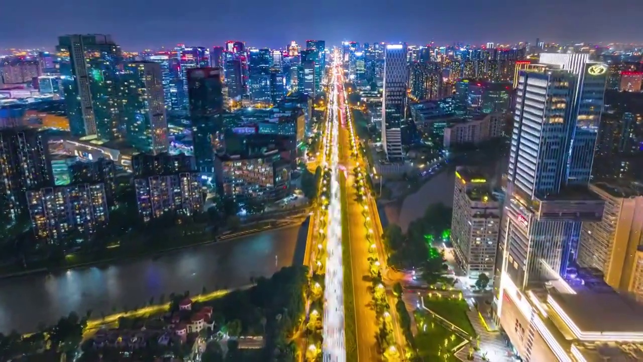 成都高新区高视角航拍夜景延时视频视频素材