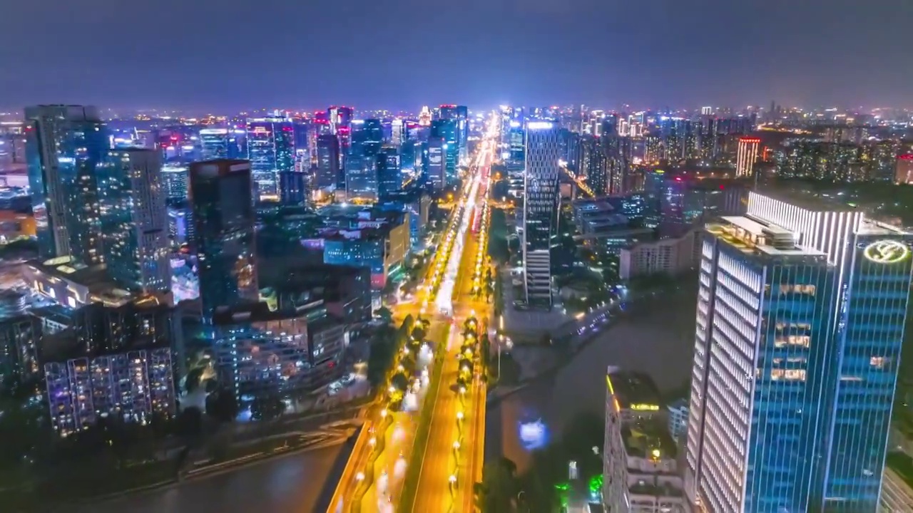 成都高新区高视角航拍夜景延时视频视频素材