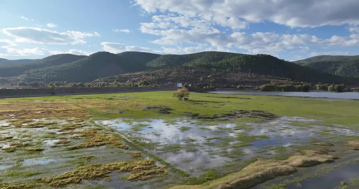 丽江拉市海生态风光航拍视频素材