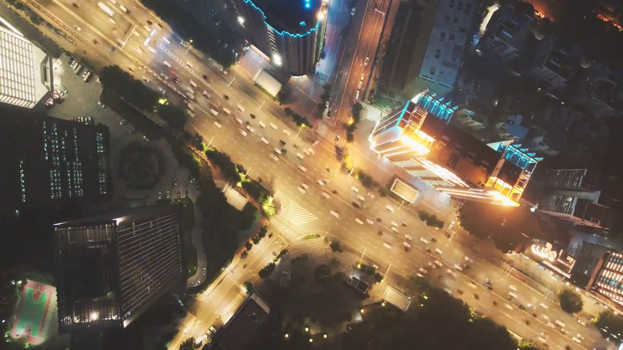 延时摄影航拍城市夜景交通车流视频素材