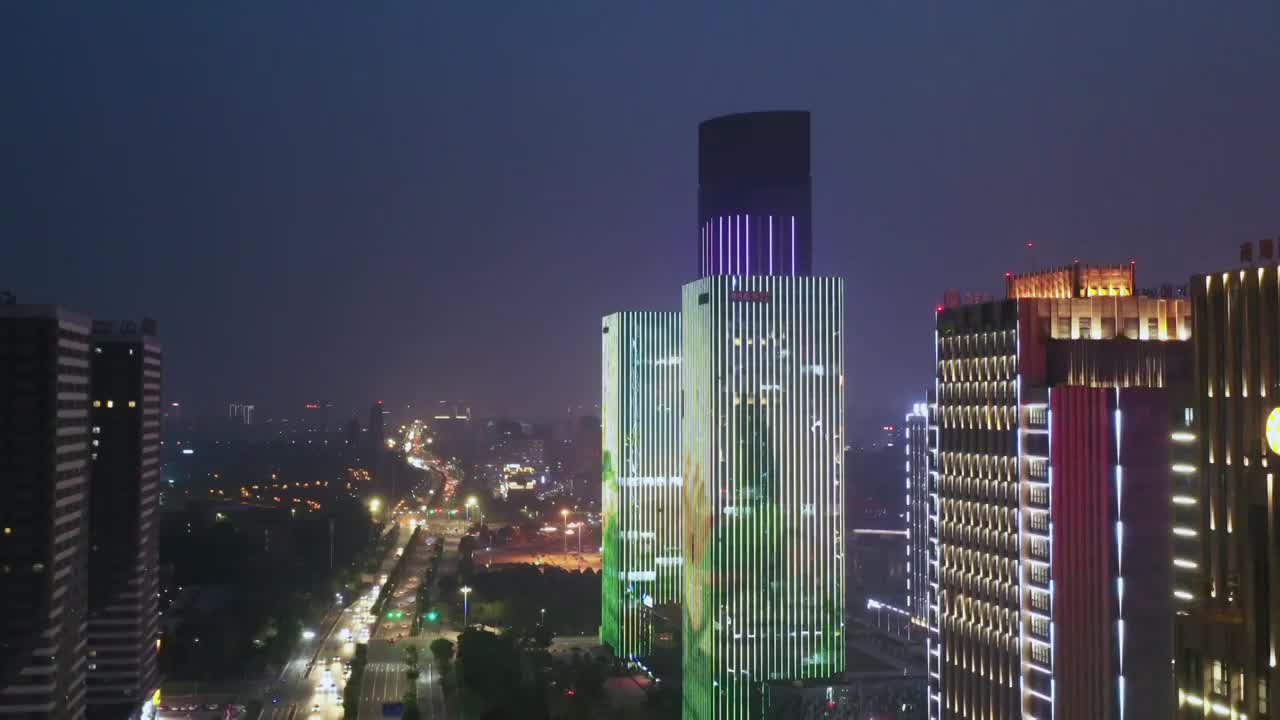 嘉兴科技城航拍写字楼夜景视频素材