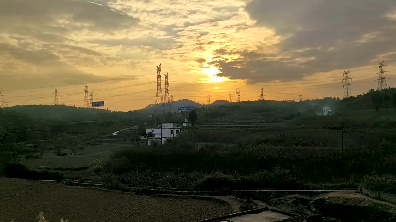 贵州电网日落夕阳西下风光视频素材