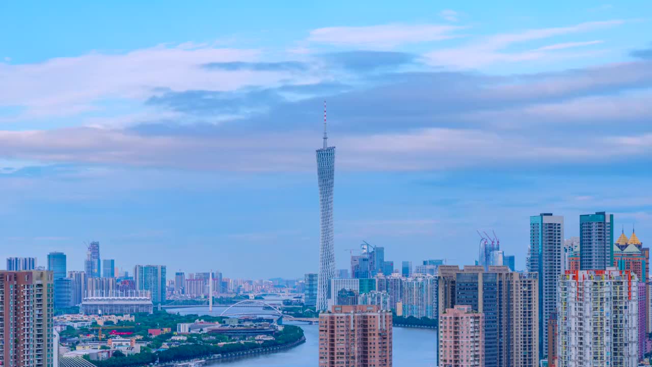 广州珠江岸广州塔城市建筑延时风光视频素材