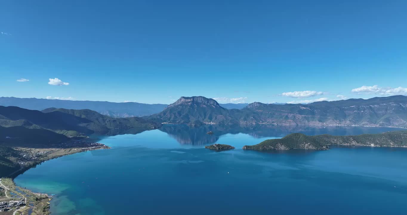 云南泸沽湖自然风光航拍视频素材