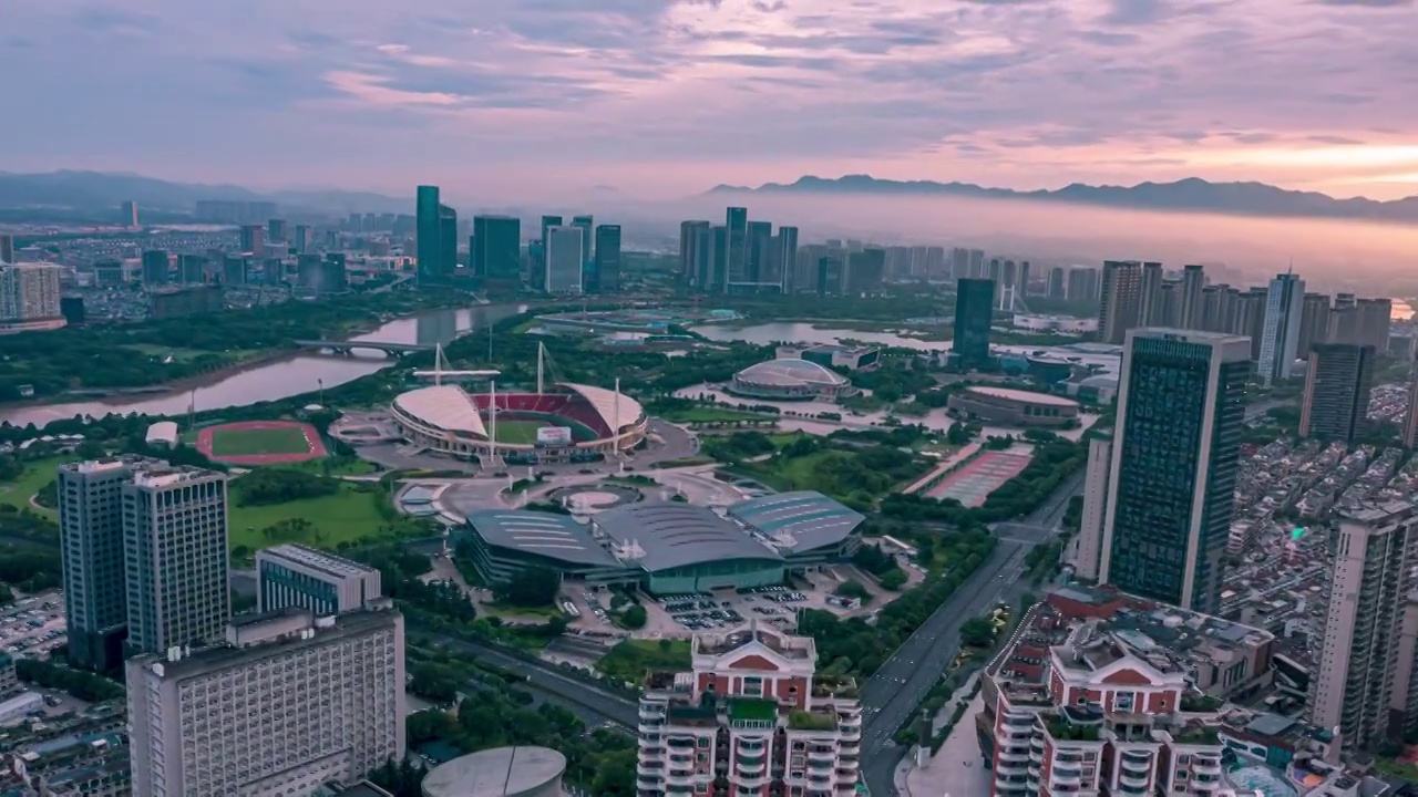 浙江义乌城市大景风光航拍延时摄影视频素材