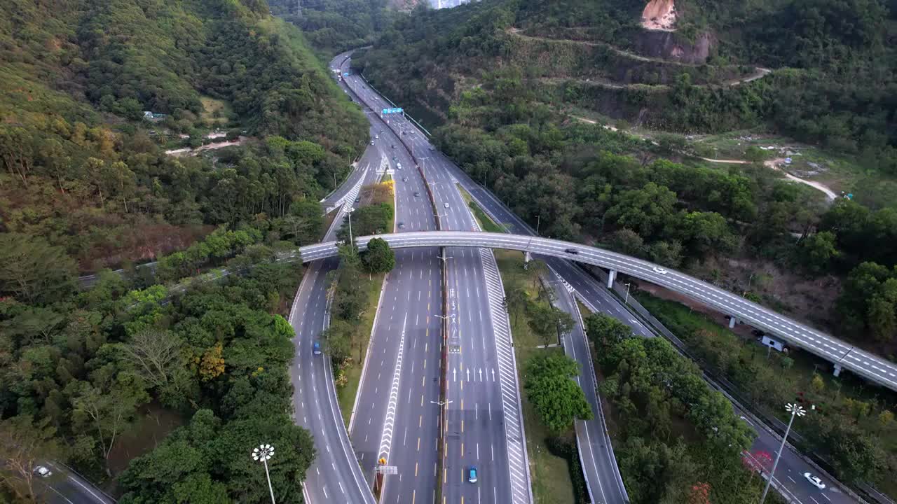 航拍深圳梅观立交桥高速公路交通视频素材