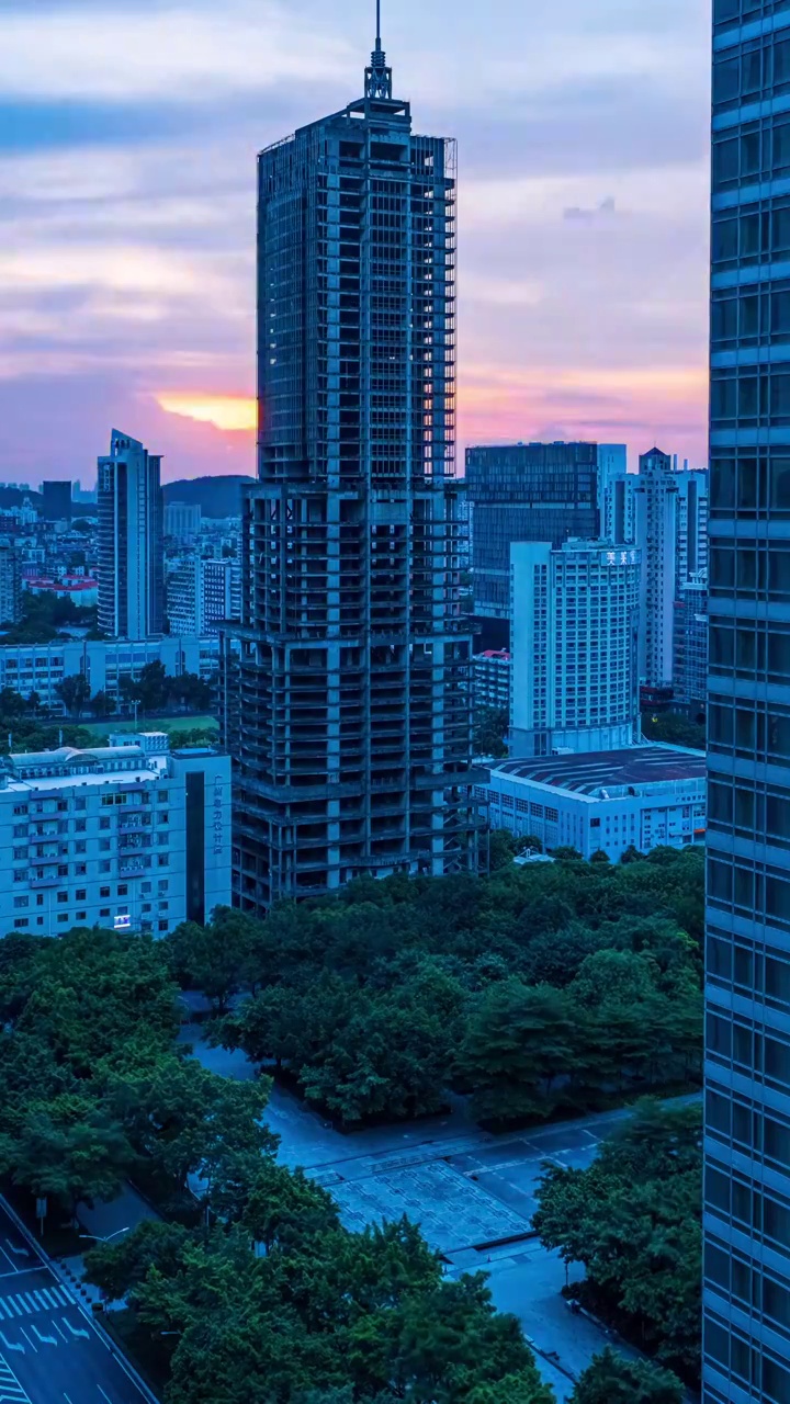 广州城市高楼建筑与夕阳晚霞延时风光视频素材