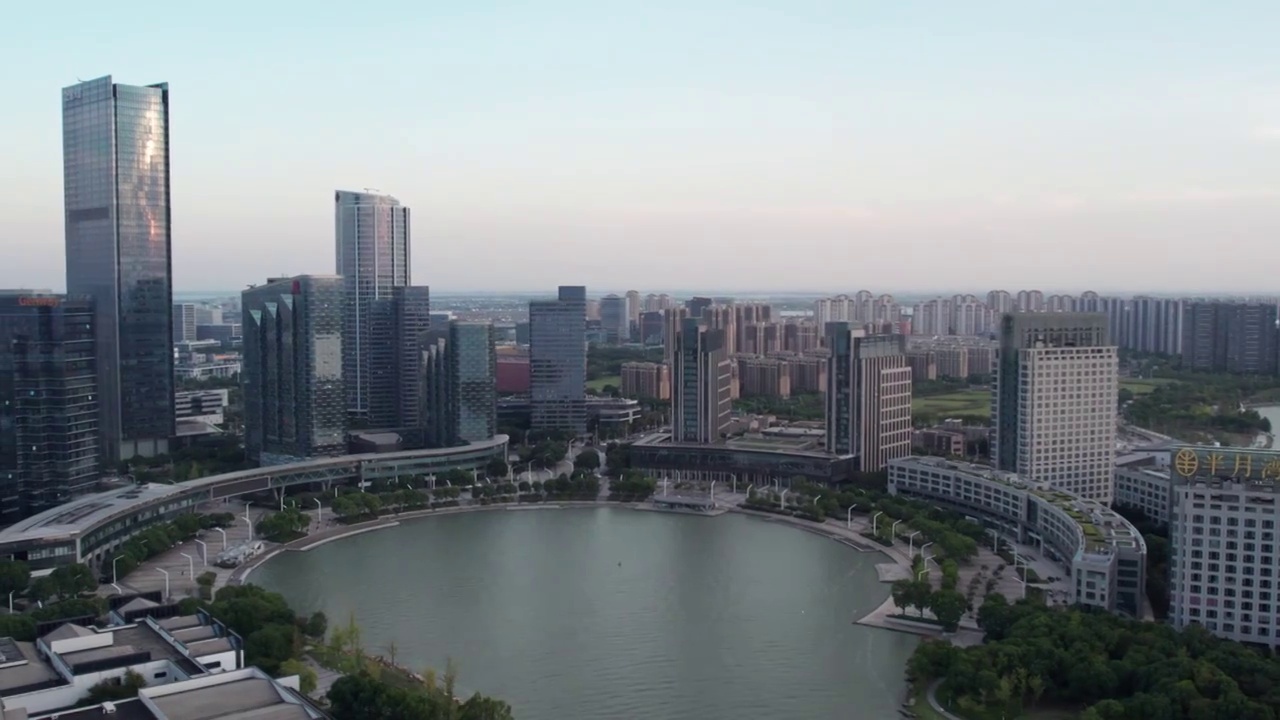 航拍苏州独墅湖城市景观视频素材