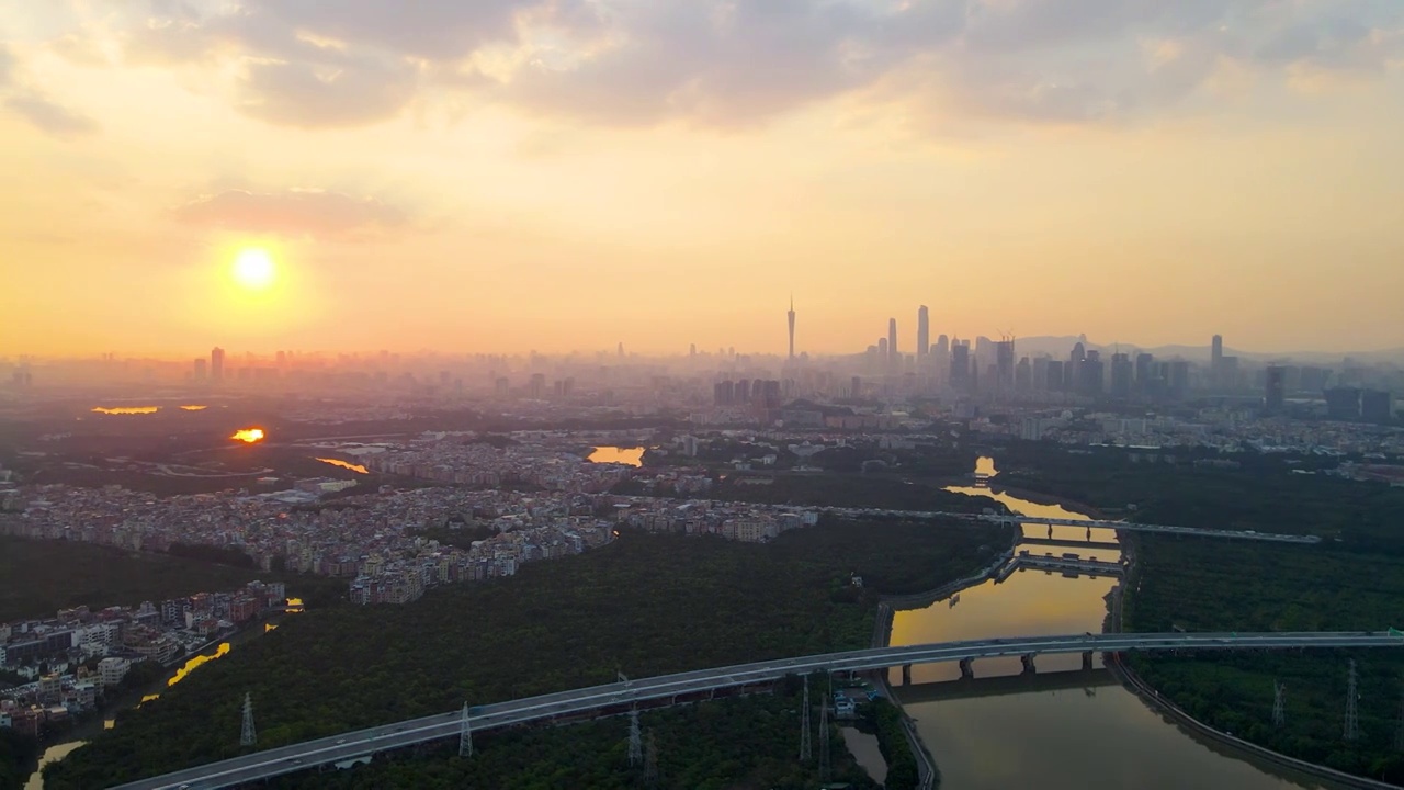 广州海珠小洲村和万亩果园城市生态绿地航拍视频素材