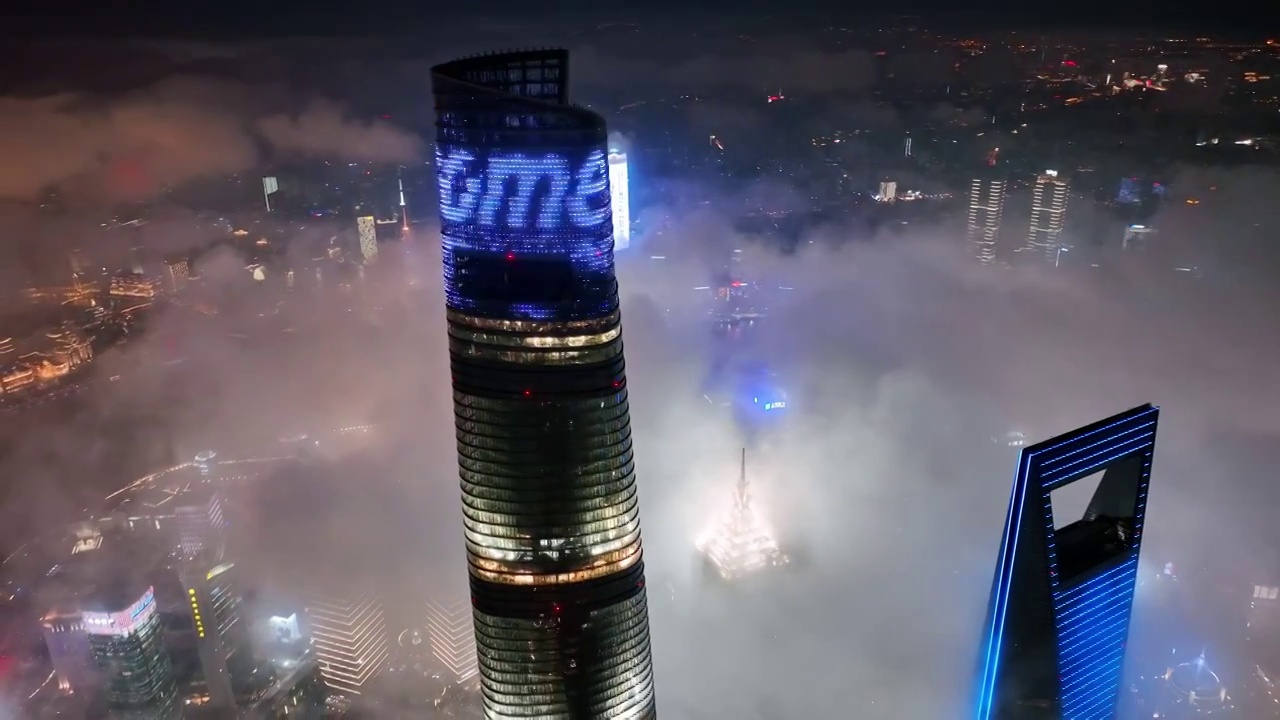 上海城市高架城市天际线地标建筑夜景航拍视频素材