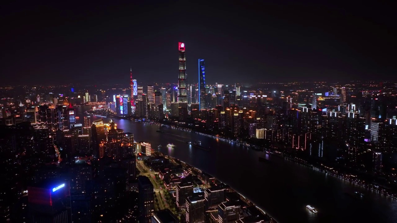 上海城市高架城市天际线地标建筑夜景航拍视频素材