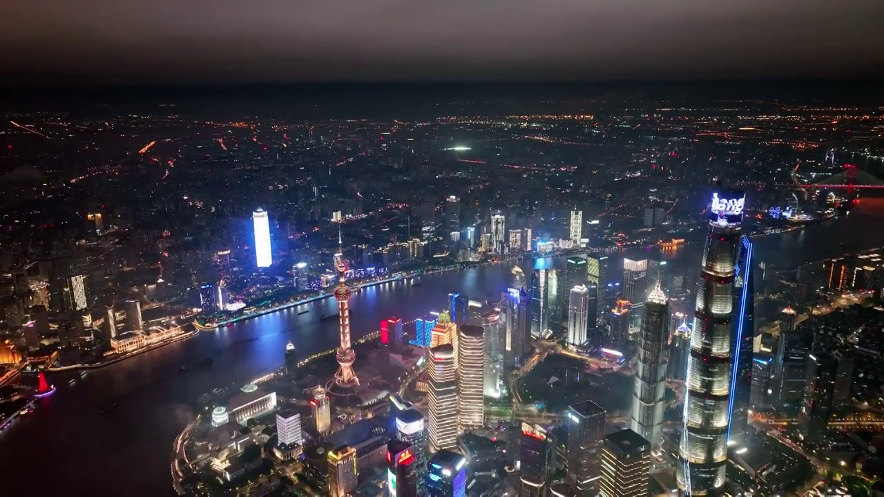 上海城市高架城市天际线地标建筑夜景航拍视频素材