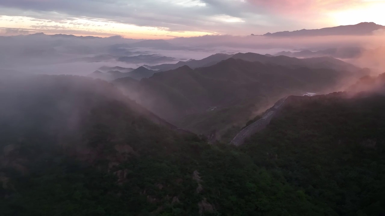 金山岭长城云海日出航拍视频素材