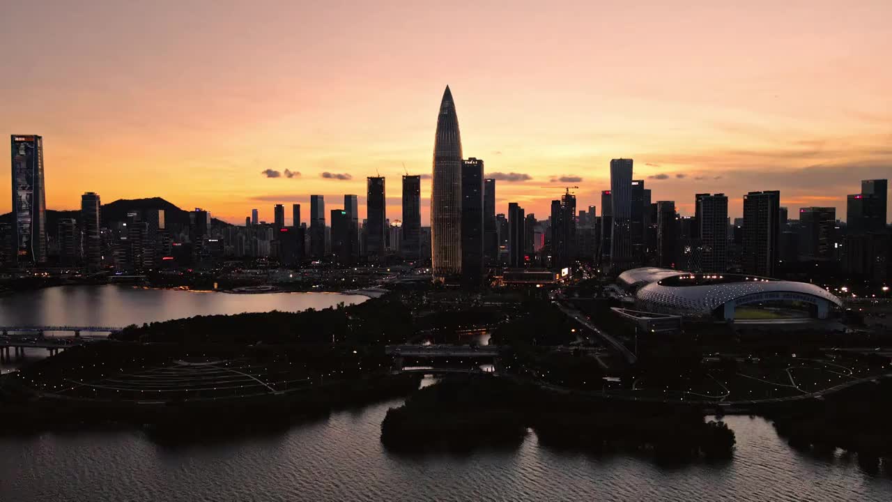 深圳南山后海深圳湾春笋日落视频素材