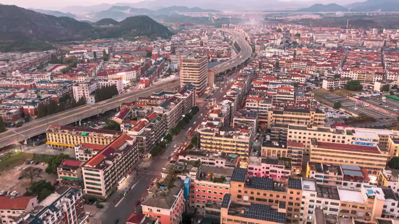 浙江义乌苏溪交通车流城市夜景航拍延时摄影视频素材