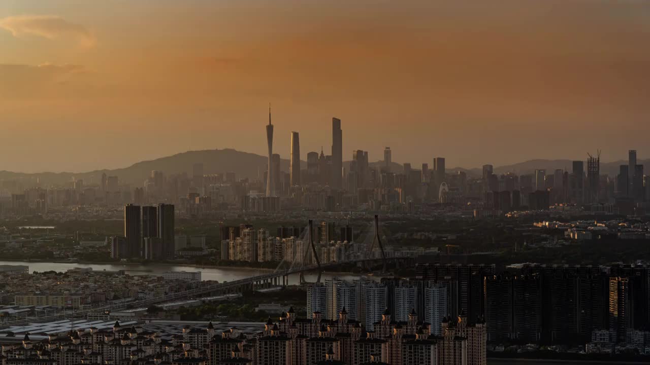 广州番禺大桥与CBD中心日转夜延时素材视频下载