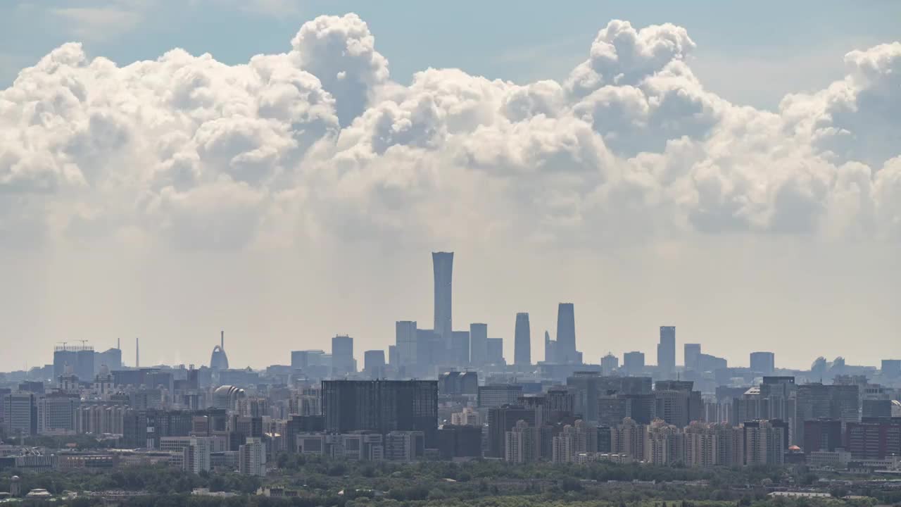 北京城市风光日间国贸CBD建筑蓝天白云流动视频素材