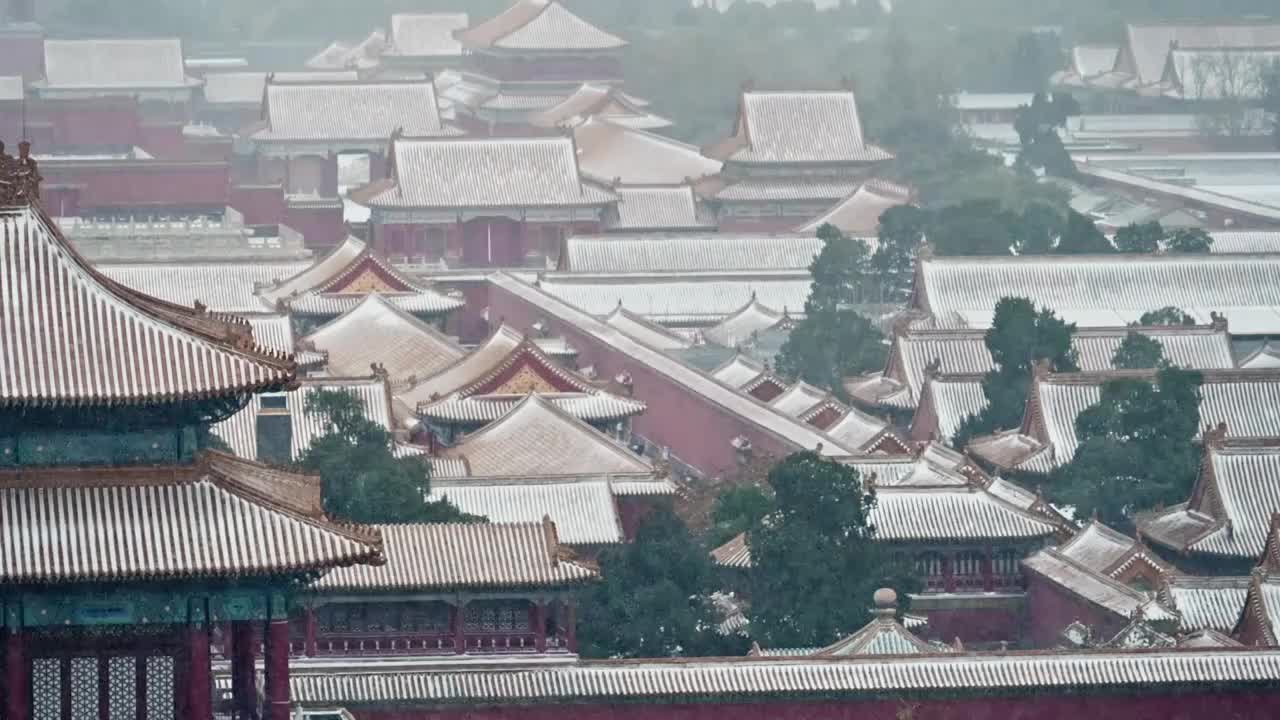 北京中轴线古建紫禁城北平故宫冬季雪景视频素材