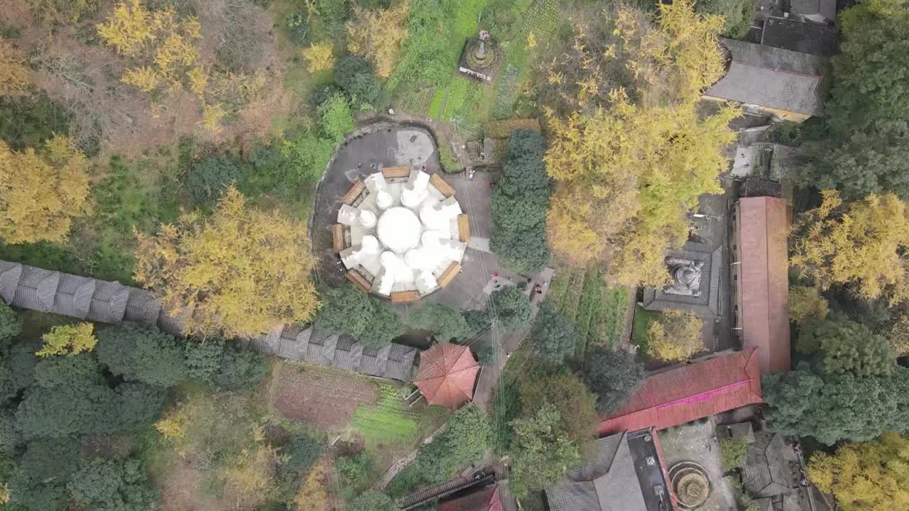 大邑白岩寺秋天银杏航拍风光视频素材