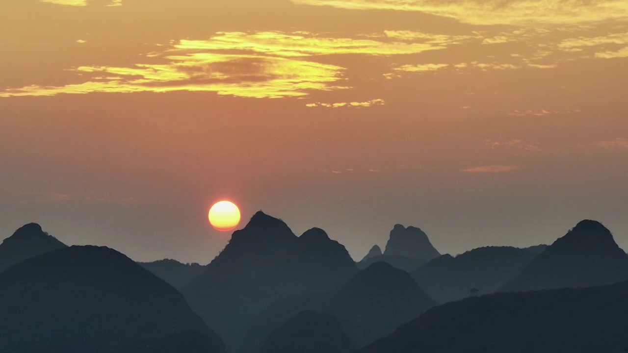 黄昏天空的晚霞和即将落山的太阳视频素材