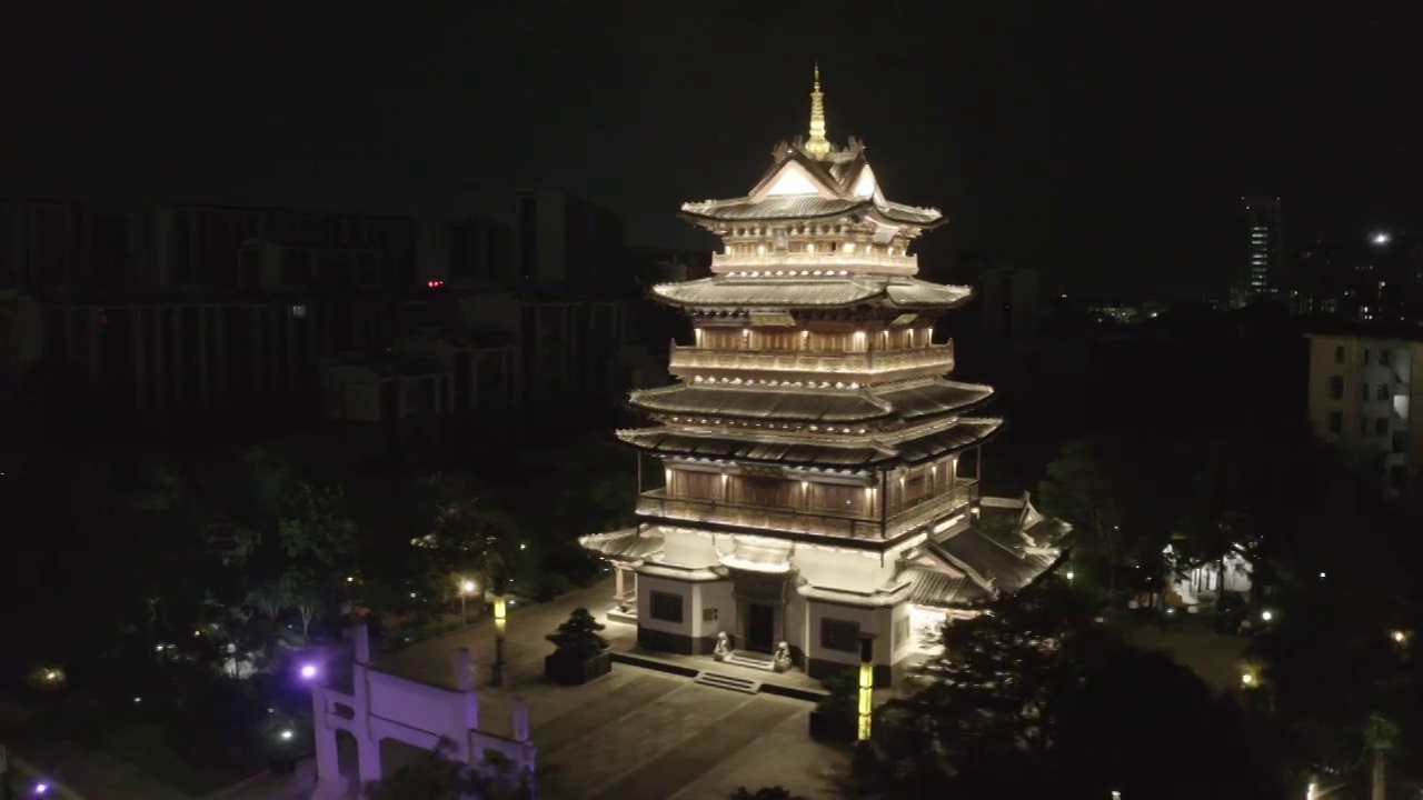 航拍衢州应星楼夜景视频素材