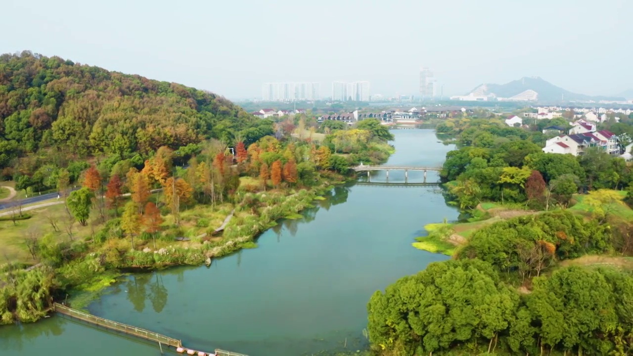 浙江省湖州市下渚湖景区航拍视频素材