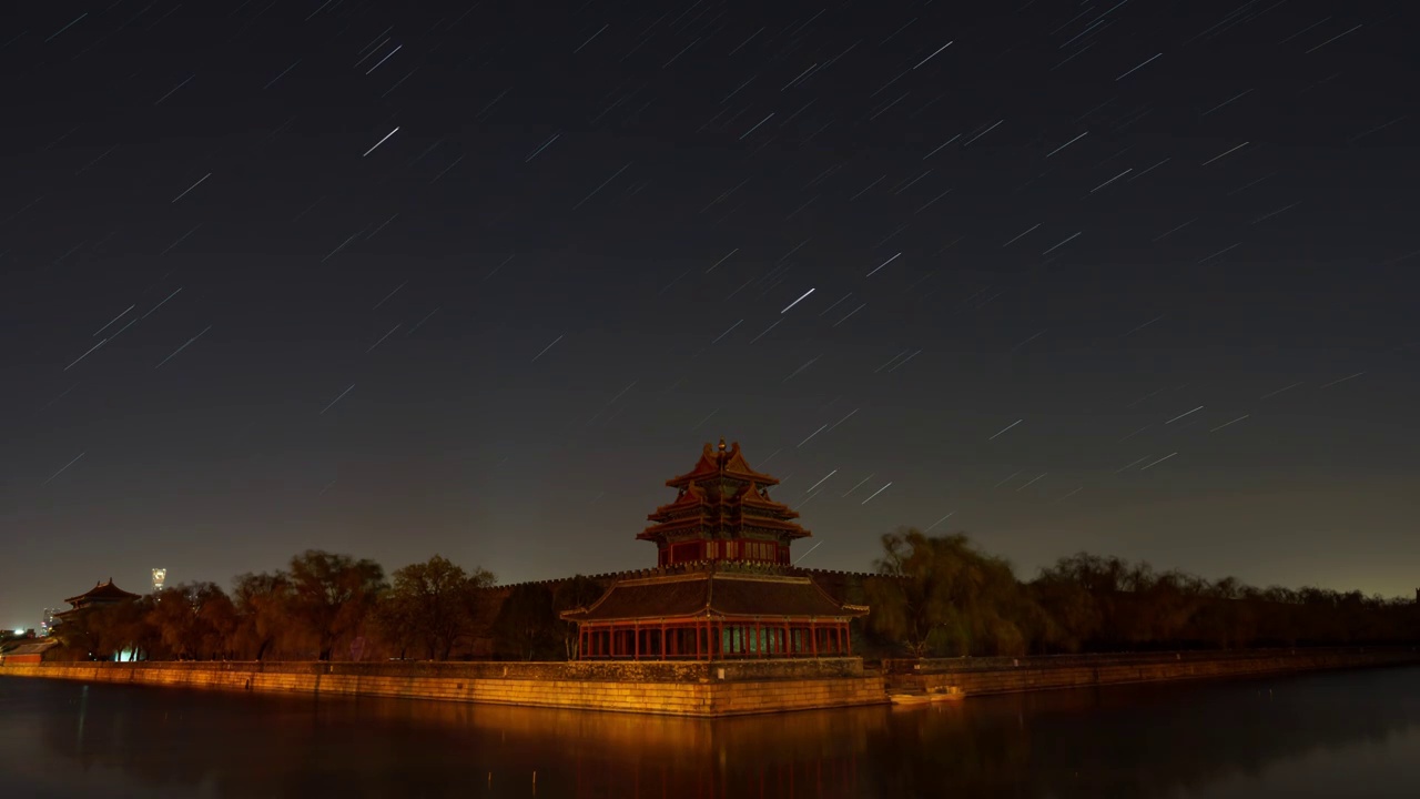 北京故宫角楼星空星轨延时摄影视频素材