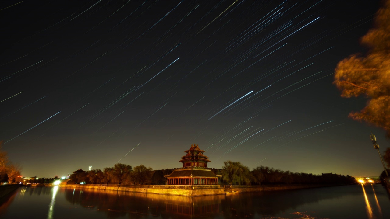 北京故宫角楼星空星轨延时摄影视频素材