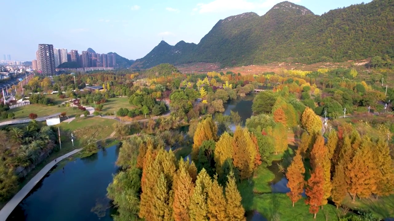 贵阳市花溪区十里河滩景区航拍视频素材