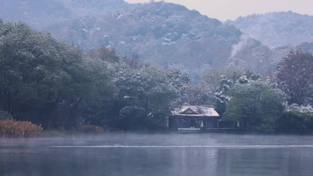 杭州西湖浴鹄湾景区雪景空镜视频素材