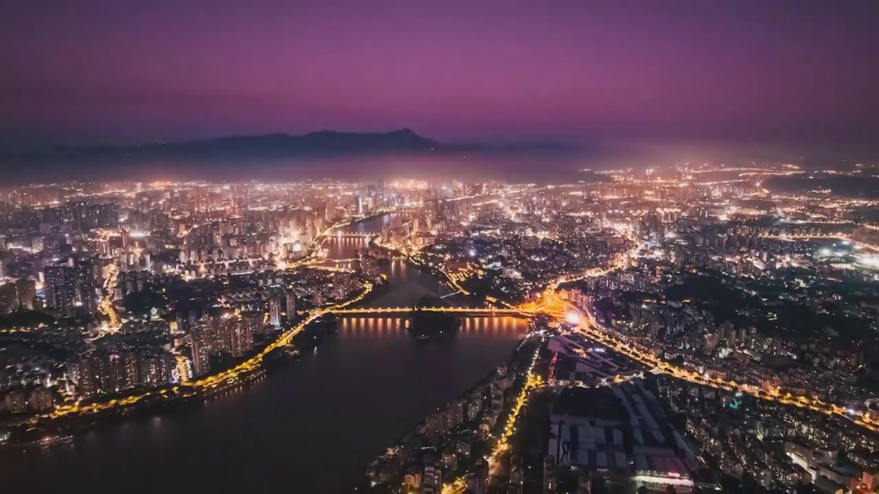 福州城市全景夜景航拍延时视频素材