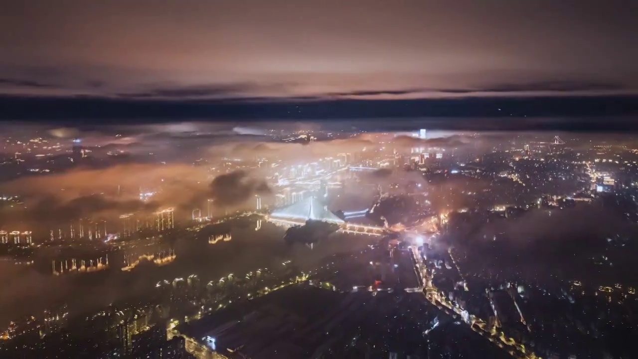 航拍福州城市夜景云海平流雾视频素材