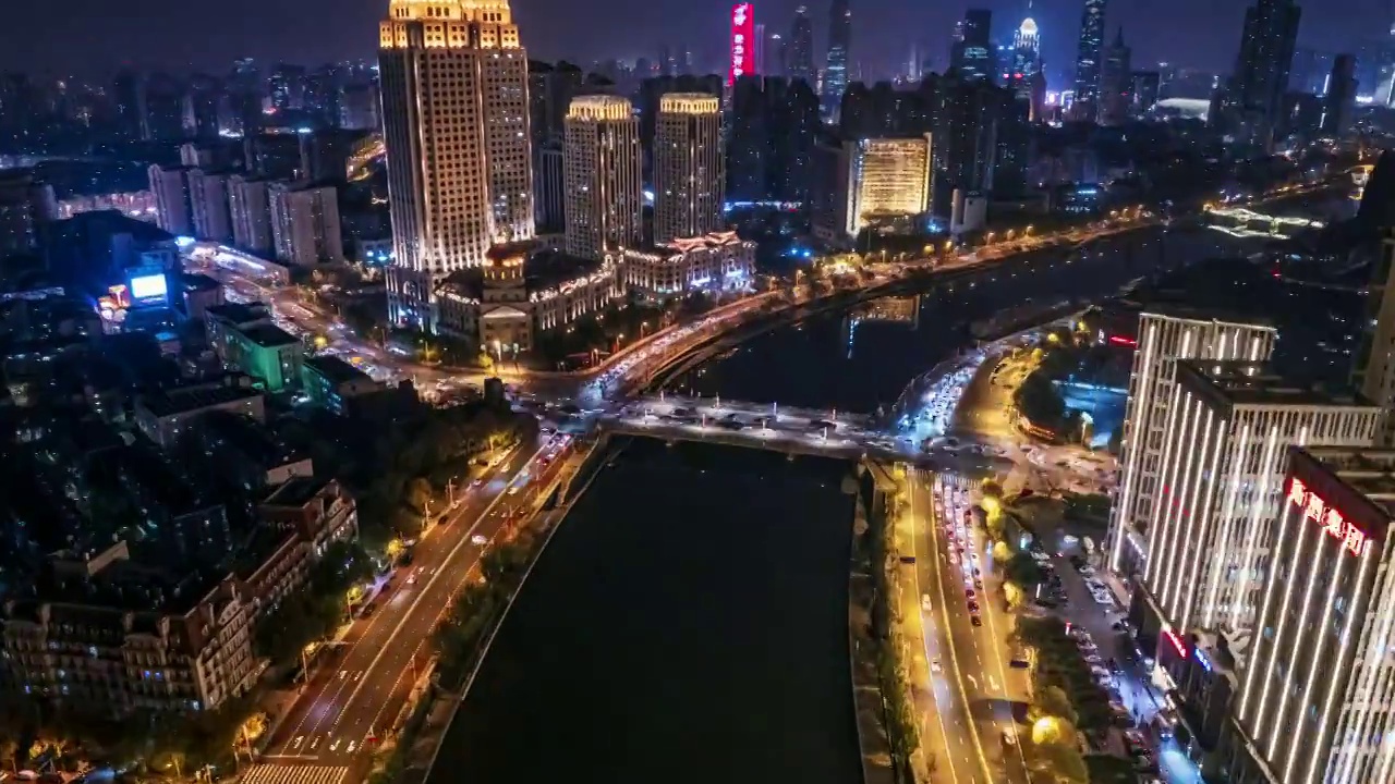 天津海河城市车流夜景延时视频素材