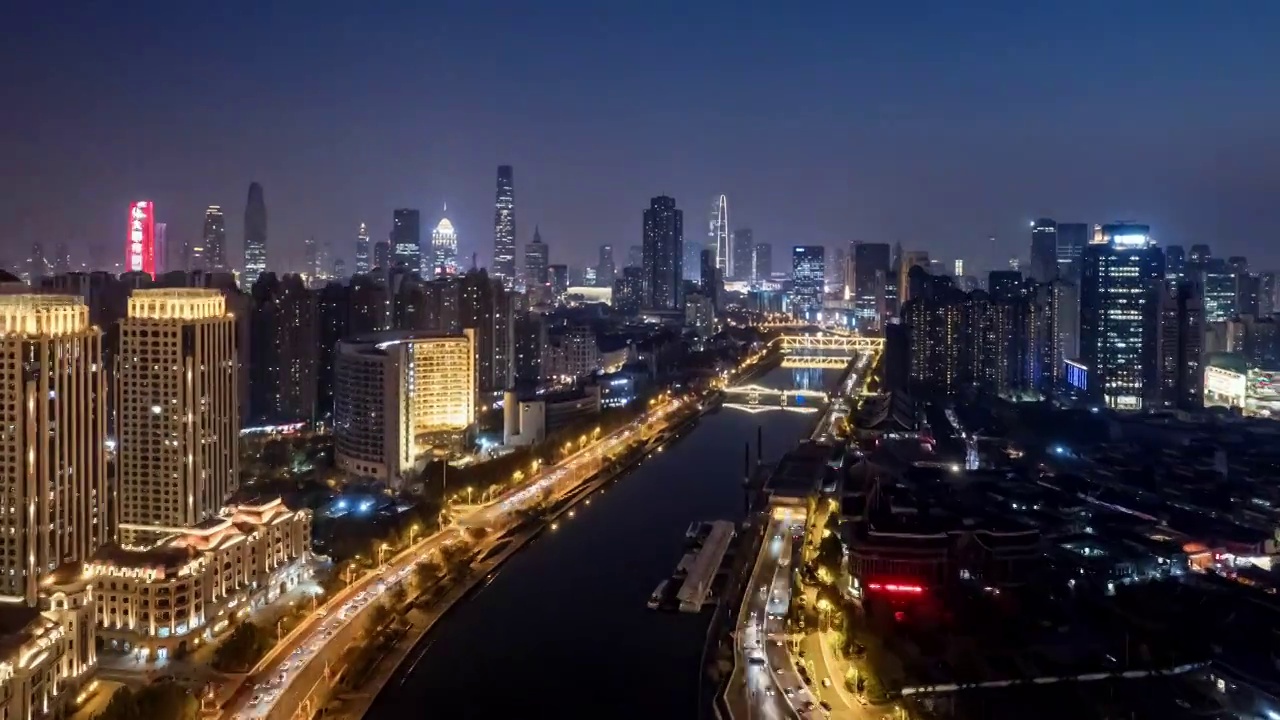 天津海河城市车流夜景延时视频素材