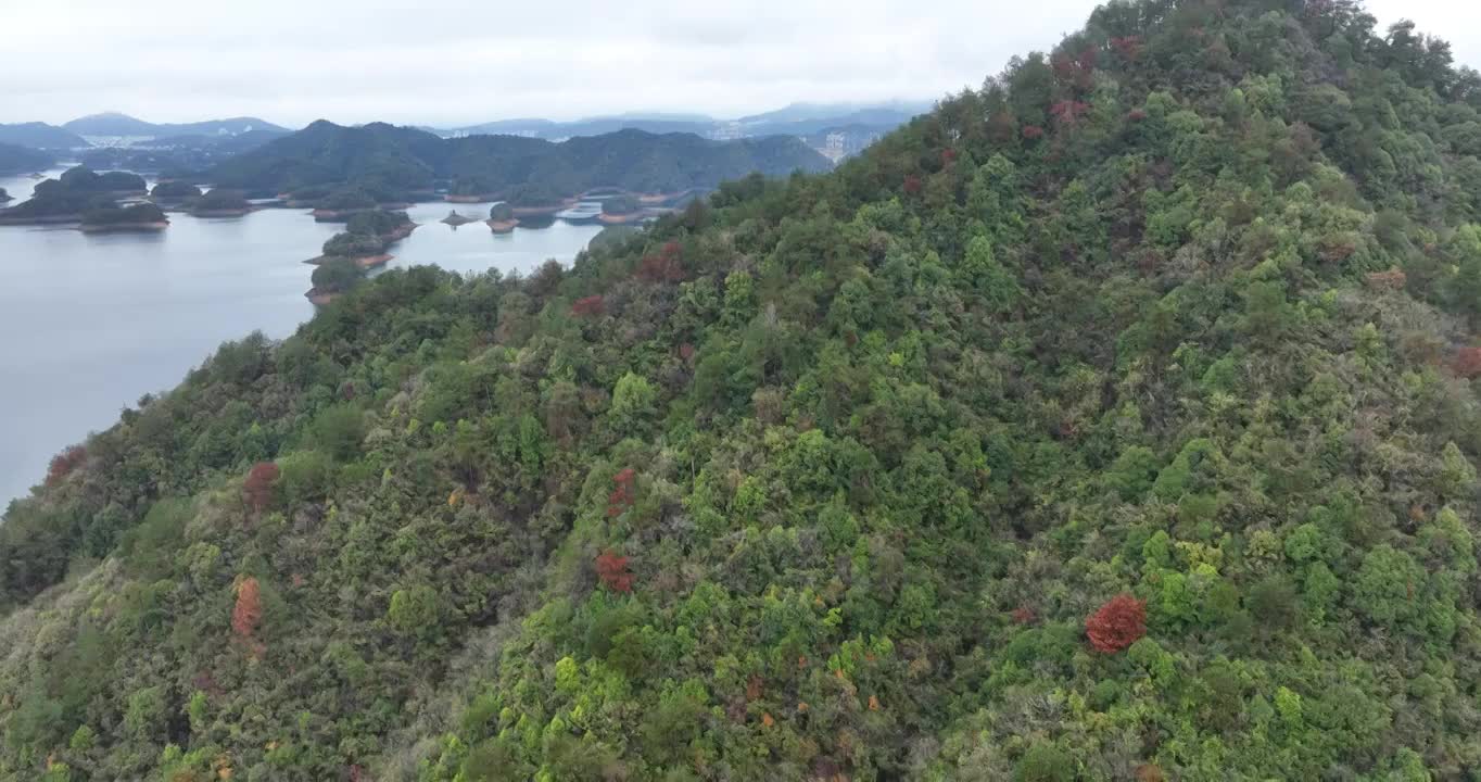 航拍云雾中的杭州千岛湖黄山尖景区白昼风光视频素材