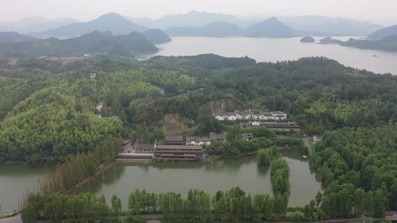 航拍杭州临安青山湖景区杉树林视频素材