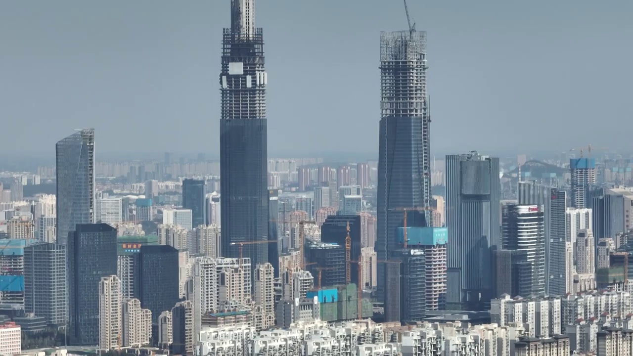 中国山东济南CBD建设中航拍视频素材