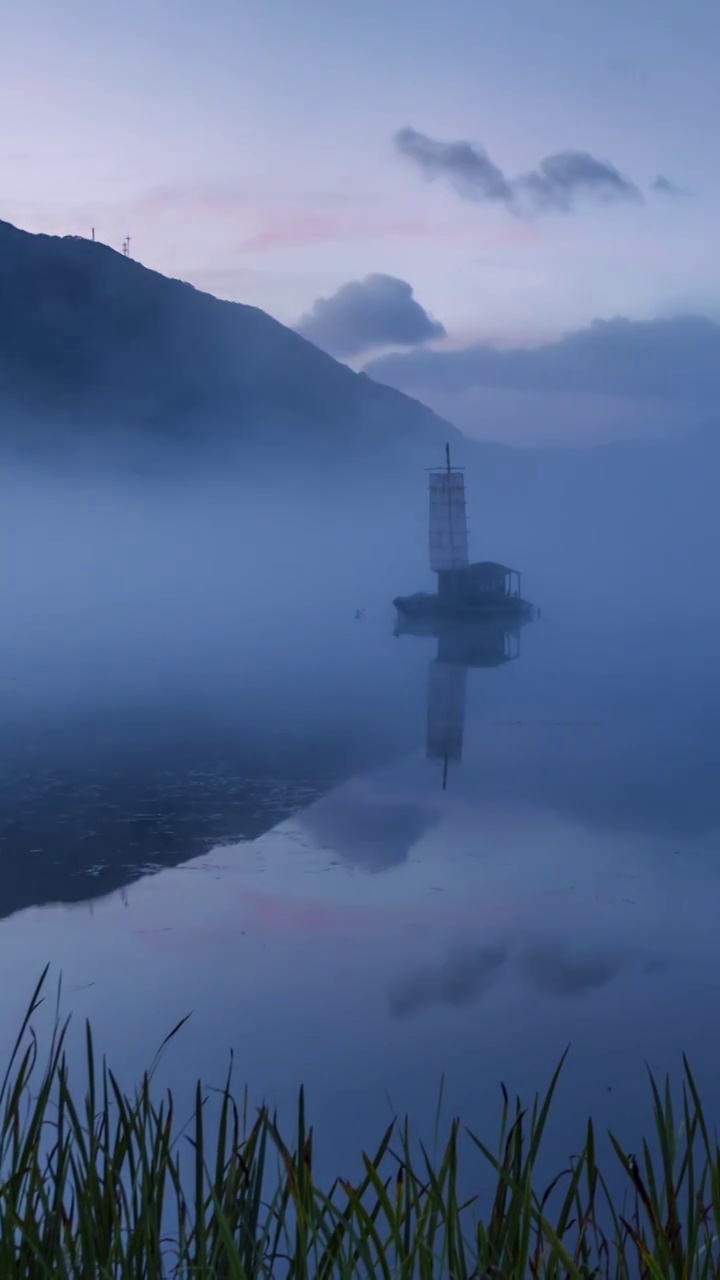 清晨的大九湖，大九湖的晨雾，神农架的风景，若隐若现的仙境视频素材