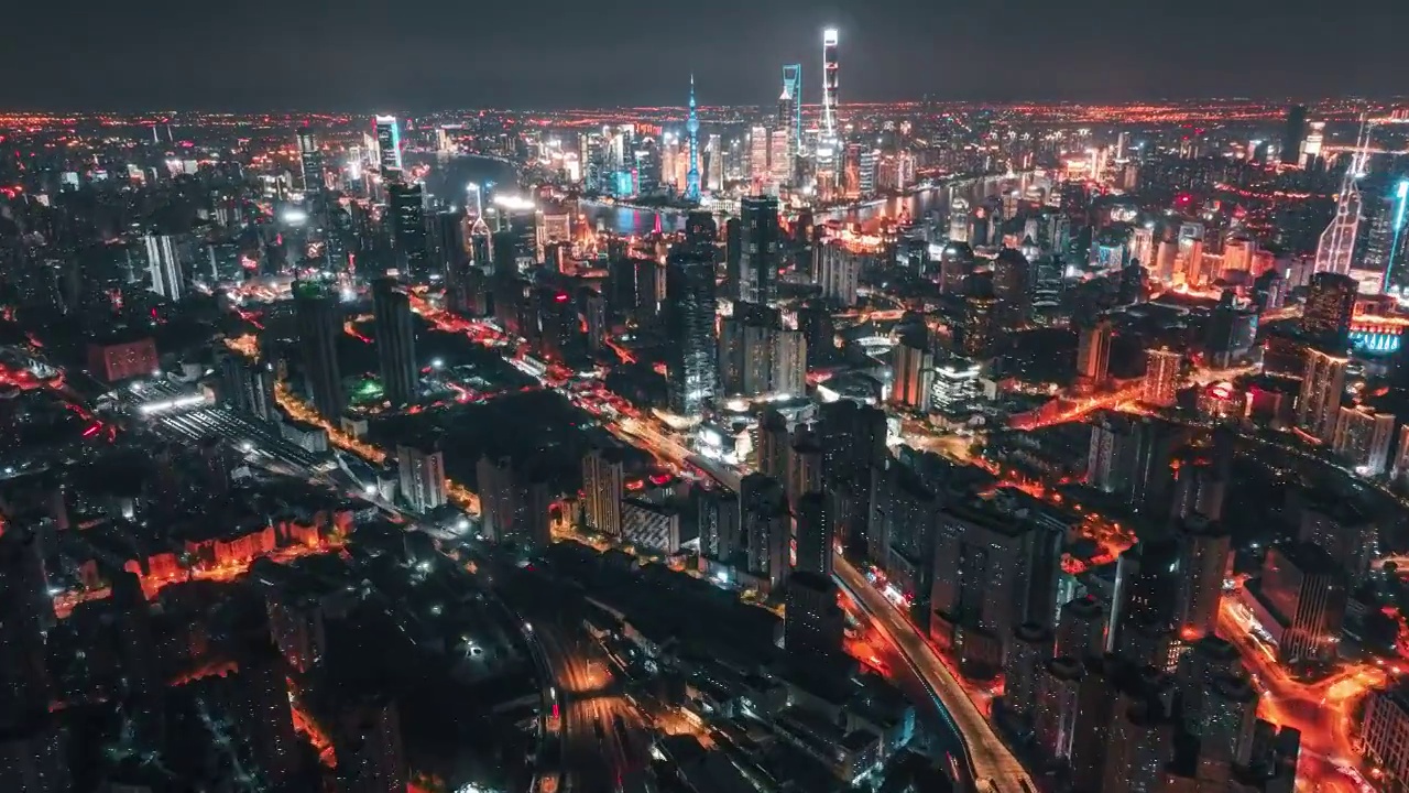 上海，静安区，北横通道，夜景航拍视频下载