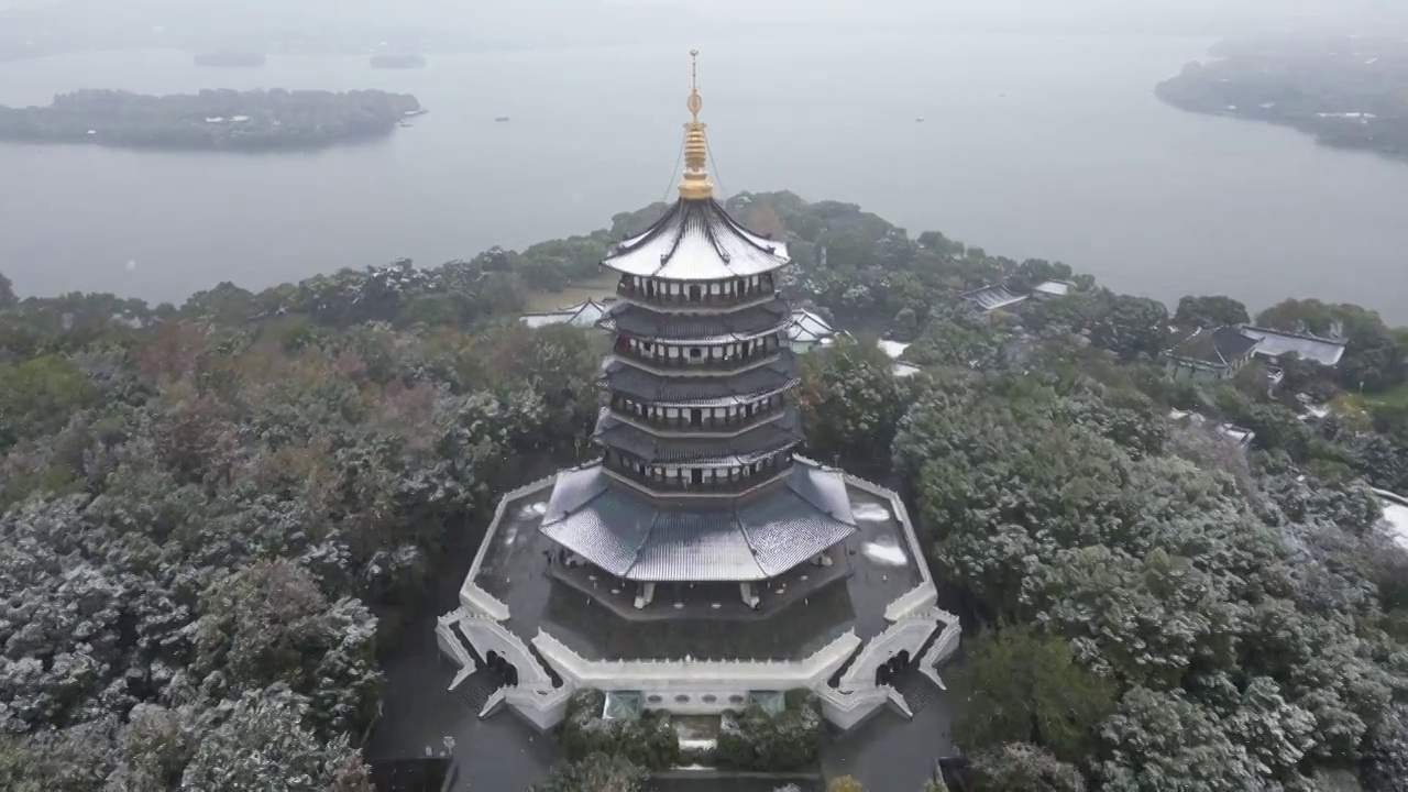 杭州西湖雷峰塔冬季雪景视频素材