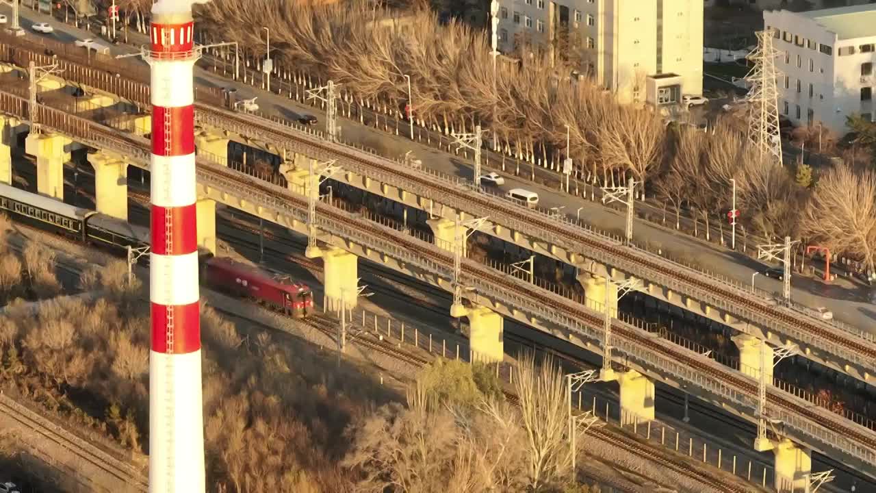 辽宁沈阳北站高铁火车特写航拍铁路交通视频素材