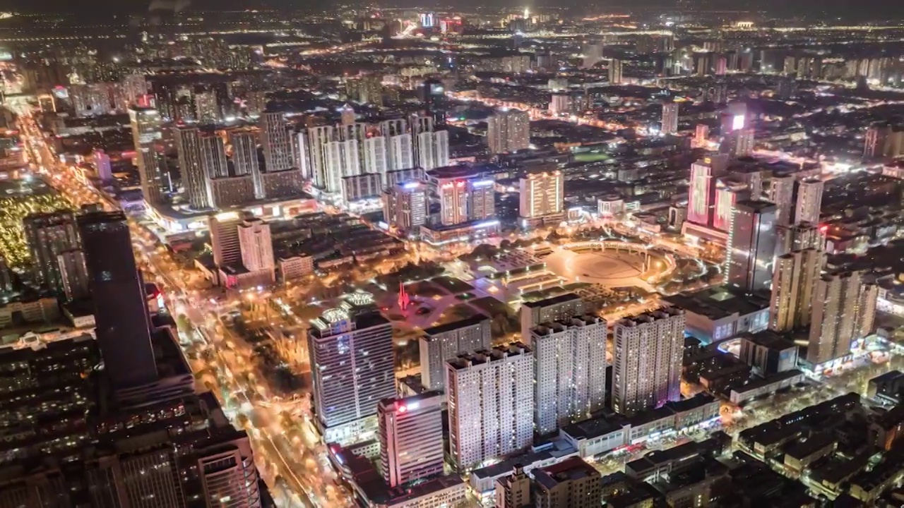 航拍临沂市人民广场夜景视频素材