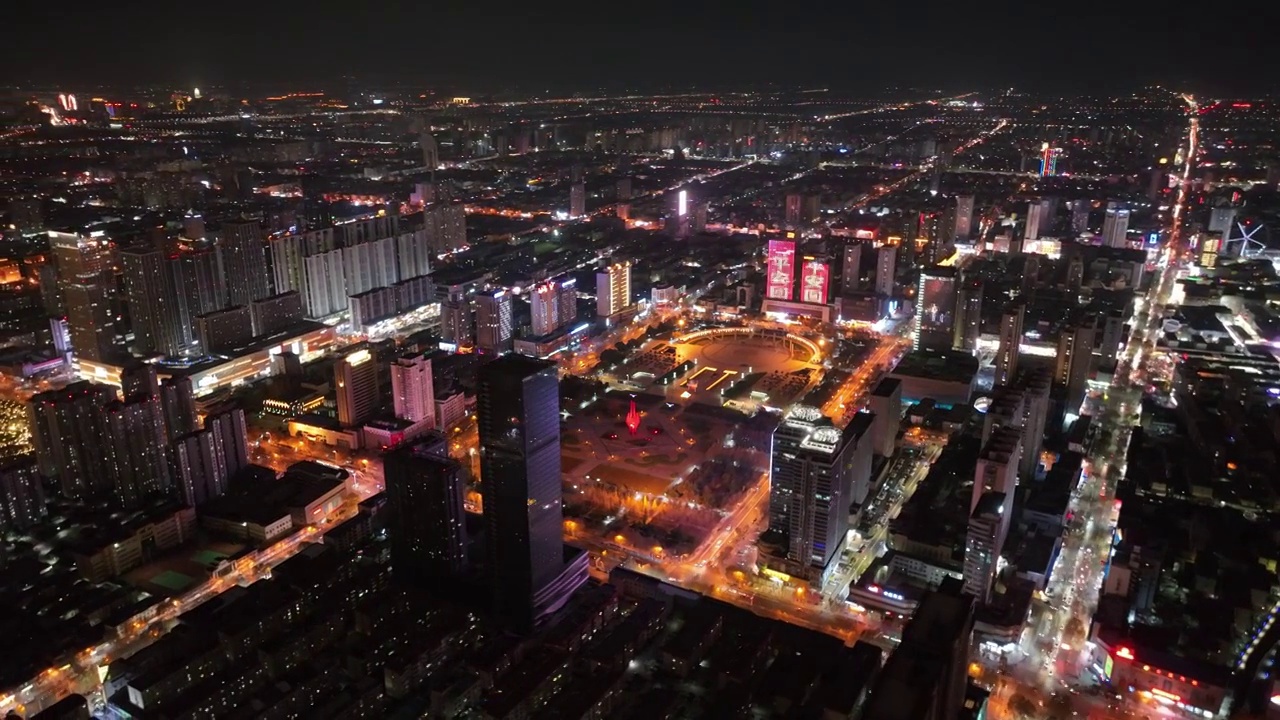 航拍临沂市人民广场夜景视频素材