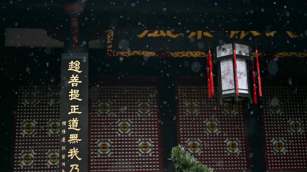 中国成都古建筑下雪的文殊院视频素材